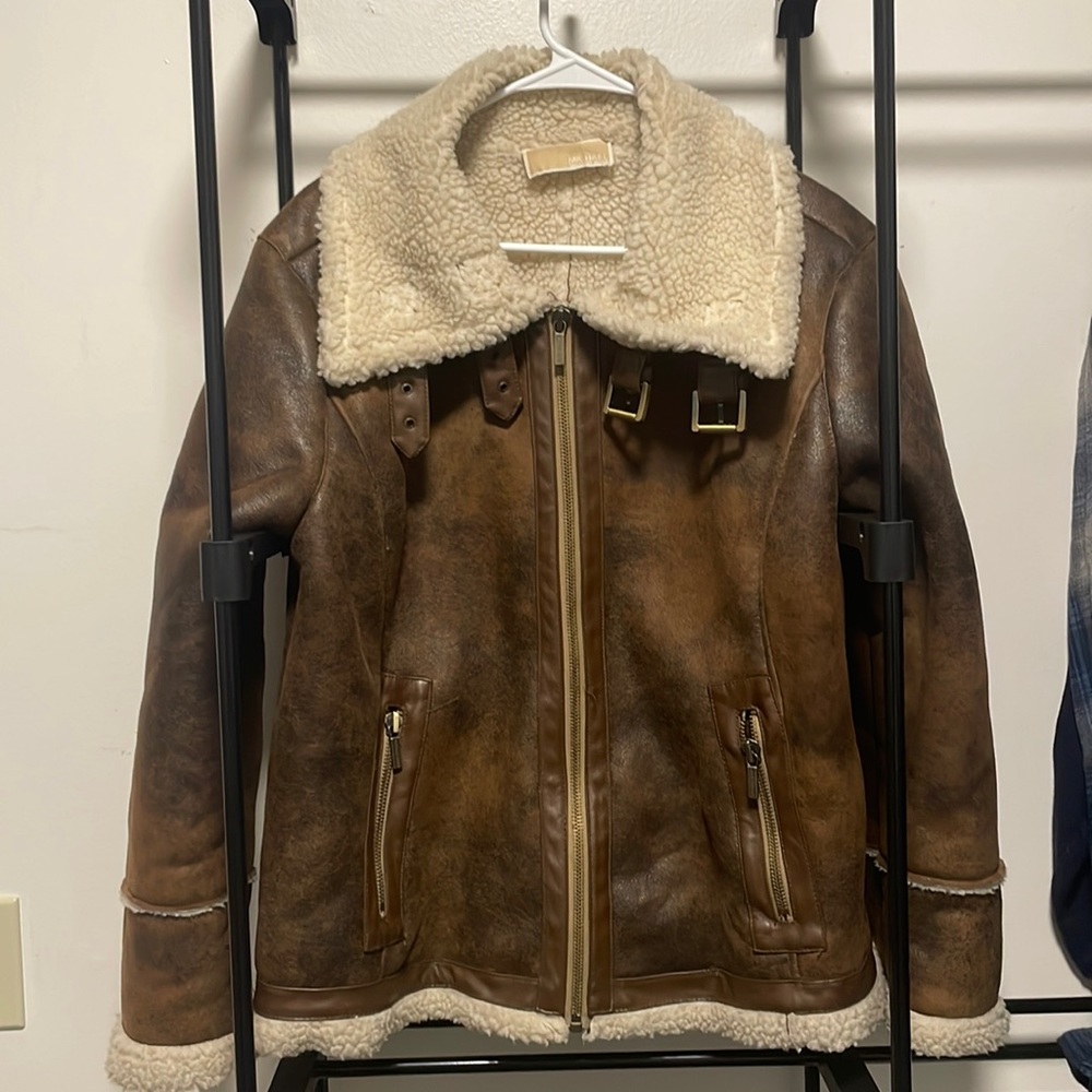 NWT Michael Michael Kors Faux Leather, Faux Shearling Jacket  Size L